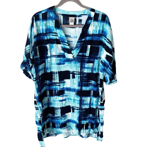Natori Sleep Shirt Women's Large Glaze Dynasty Blue Abstract Print Lounge - Picture 1 of 9